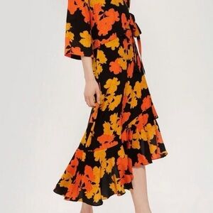 Topshop Black Skirt with Orange and Yellow Floral Design